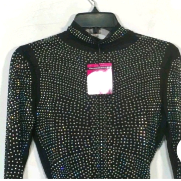 Women's Neva Nude Toxic Sparkle Crystal One Piece Bodysuit, Size S - Black - Picture 4 of 5